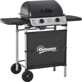 Outsunny Churrasqueira a Gás com Tampa Queimadores de 5,6Kw BBQ e Rodas 104x49x99 cm | Aosom Portugal