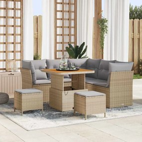 Conjunto de Sofás de Jardim vidaXL com Almofadas Bege Rattan de Polímero Acácia