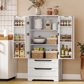 Armário Despenseiro de Cozinha com Prateleiras nas Portas e 2 Gavetas Móvel Auxiliar 58x38x120 cm Branco