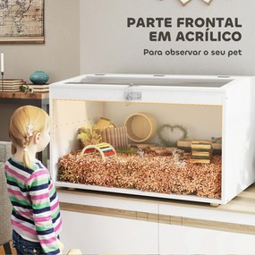 Gaiola para Hamster com Tampa Abatível e Janela de Acrílico Transparente 80x50x50 cm Branco