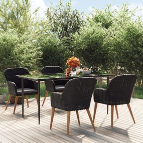 5 pcs conjunto de jantar p/ jardim c/ almofadões preto