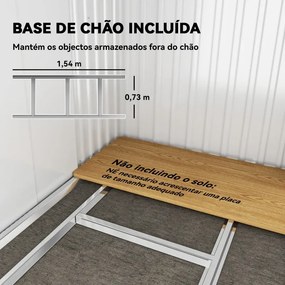 Abrigo de Jardim Exterior 2 m² 195x122x181,5 cm Abrigo Metálico com Base SEM CHÃO 2 Portas de Correr Janelas Cinza Claro