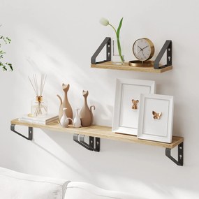 Conjunto de 3 prateleiras rústicas de parede com tamanhos diferentes castanho carvalho + preto