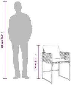 9 pcs conjunto de jantar p/ jardim c/ almofadões vime PE cinza