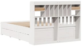 Cama com estante sem colchão 140x190 cm pinho maciço branco