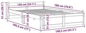 Estrutura de cama casal 135x190 cm madeira maciça preto