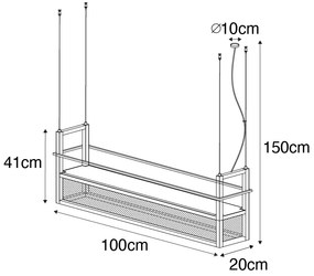 Candeeiro de suspensão industrial preto com malha 4 luzes - Cage Rack Industrial