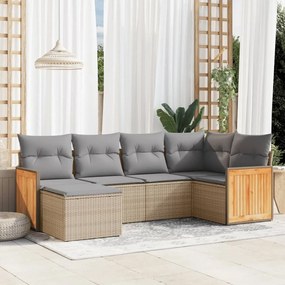 6 pcs conjunto de sofás p/ jardim com almofadões vime PE bege