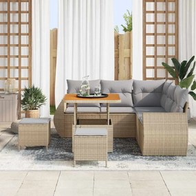 Sofá de Jardim com 8 Peças e Almofadas em Bege, Feito de Rattan e Poli