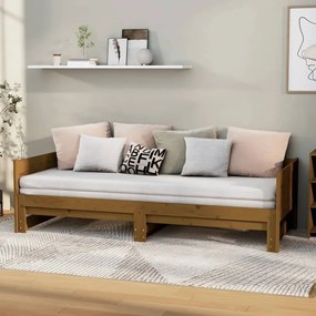 820260 vidaXL Sofá-cama de puxar 2x(80x200)cm pinho maciço castanho mel