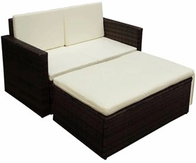 vidaXL 2 pcs conjunto lounge de jardim c/ almofadões vime PE castanho