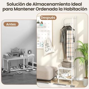 Guarda Roupa de canto 2 em 1  para roupa com gancho superior e 2 prateleiras Economia de espaço 42,5 x 42,5 x 193,5 cm Branco