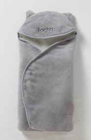 Manta com capuz, em microfibra, forro polar, para bebé cinzento medio liso