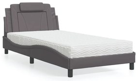 Cama com colchão 100x200 cm couro artificial cinzento