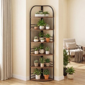 Estante de canto com 6 prateleiras, 42 x 42 x 181,5 cm, Estrutura metálica para plantas, exposição vertical, para sala, quarto ou escritório, Castanho