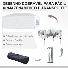 Tenda para Festas 585x295x270 cm com Paredes Laterais Amovíveis 2 Portas com Zíper 4 Janelas e Bolsa de Transporte Branco