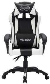 Cadeira estilo corrida luzes LED RGB couro artif. branco/preto