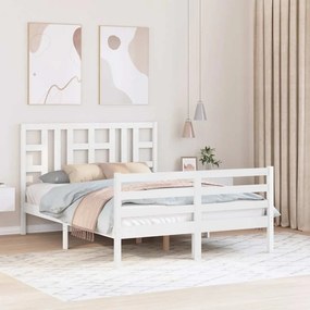 Estrutura de cama de casal com cabeceira madeira maciça branco