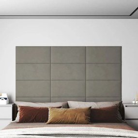 Painel de parede 12 pcs 60x30 cm veludo 2,16 m² cinzento-claro