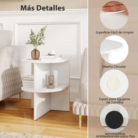 Mesa de cabeceira 38 x 38 x 48,5 cm com 2 níveis, prateleiras abertas branca