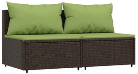 3 pcs conjunto lounge jardim c/ almofadões vime PE castanho