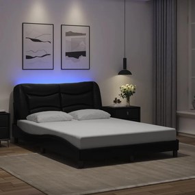 Estrutura cama c/ luzes LED 140x190 cm couro artificial preto
