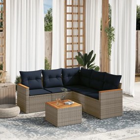 vidaXL 6 pcs conjunto sofás p/ jardim c/ almofadões vime PE cinzento