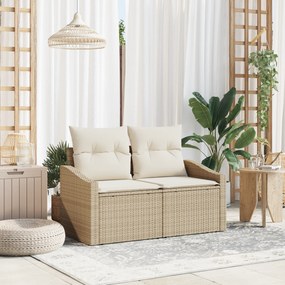 Sofá de Jardim 2 Lugares vidaXL com Armazenamento e Almofadas Bege em Rattan Sintético