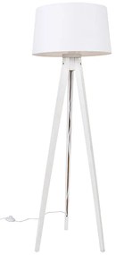 Candeeiro de pé moderno tripé branco com abajur de linho branco 45 cm - Tripod Classic