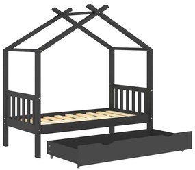 Cama de criança c/ gaveta 80x160 cm pinho maciço cinza-escuro