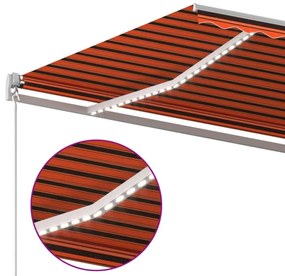 Toldo retrátil manual com LED 600x300 cm laranja e castanho