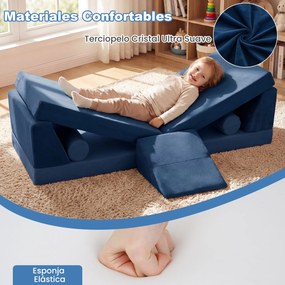 Sofá infantil modular de 10 peças 151 x 99 x 44 cm dobrável, com felpa macia e espuma elástica; capas com fechos de correr, laváveis na máquina, para