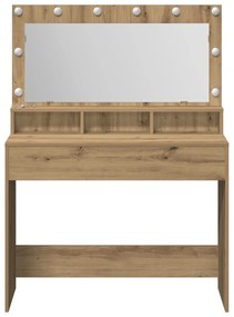 Mesa de Maquilhagem com Luzes LED em Carvalho Artesanal, 100x41x135 cm