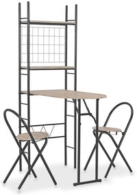 3 pcs conjunto jantar dobrável c/ prateleira MDF e aço