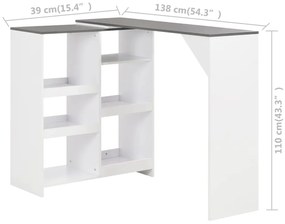 Mesa de bar com prateleira movível branco 138x39x110 cm