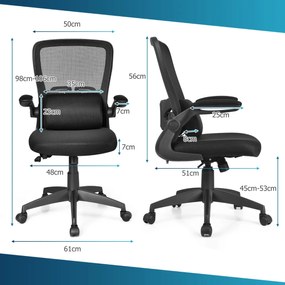 Cadeira Giratória de Escritório Rede com Apoio Lombar Cadeira Ergonómica com Encosto Ajustável e Apoios de Braço preto