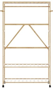 Cabide com prateleiras e rodas 110x40x180 cm bambu