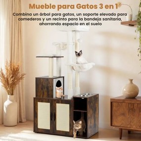 Arranhador para gatos 2 em 1 com movel para caixa de areia (CAIXA AREIA NÃO INCLUIDA) 87 x 45 x 161 cm, e estação de alimentação Café
