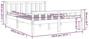 Estrutura de cama 140x190 cm madeira maciça cinzento