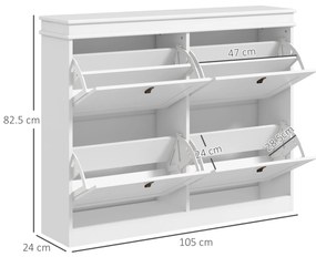 Móvel Sapateira Branco Sapateira Estreita com 4 Portas e Prateleira Ajustável para 20 Pares de Sapatos 150x24x82,5 cm Branco