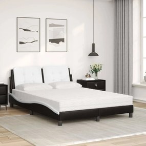 Cama com colchão 140x200 cm couro artificial preto e branco