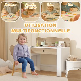 Secretária infantil com cadeira, mesa infantil e cadeira com gaveta e tampo largo, 80 x 41 x 74,5 cm, madeira natural
