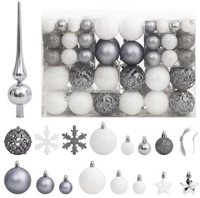 vidaXL 111 pcs conjunto de enfeites de Natal poliestireno branco/cinza
