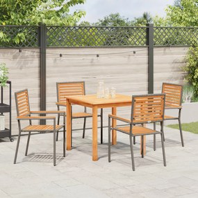 Conjunto de Jantar vidaXL 5 Peças Cinza Rattan Poliéster Acácia