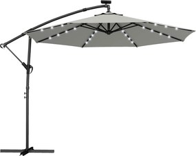 Outsunny Guarda-sol suspenso LED Solar aprox. Ø300 cm giratório Guarda-sol com manivela Base Capa protetora Cinza claro | Aosom Portugal