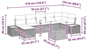 Conjunto de Sofá de Jardim 8 pcs Bege 55 x 55 x 37 cm Rattan PE