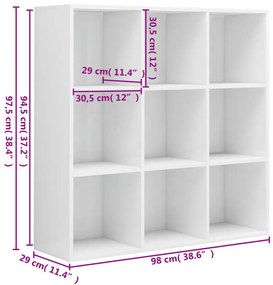 Estante 98x30x98 cm contraplacado branco brilhante