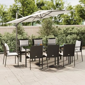 vidaXL 7 pcs conjunto de jantar p/ jardim c/ almofadões vime PE preto