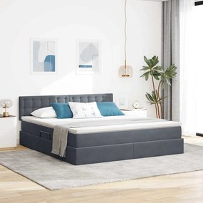 vidaXL Cama com arrumação e LED Cinza Escuro 180 x 200 cm Veludo