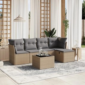vidaXL 6 pcs conj. sofás jardim c/ almofadões vime PE bege misturado